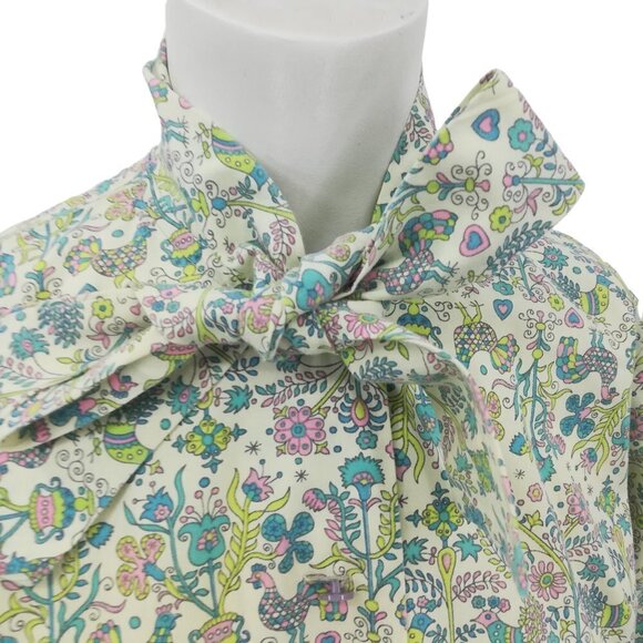 Vintage Handmade Button Front Tie Neck Bow 3/4 Sleeve Blouse Size L? Birds - Picture 4 of 12